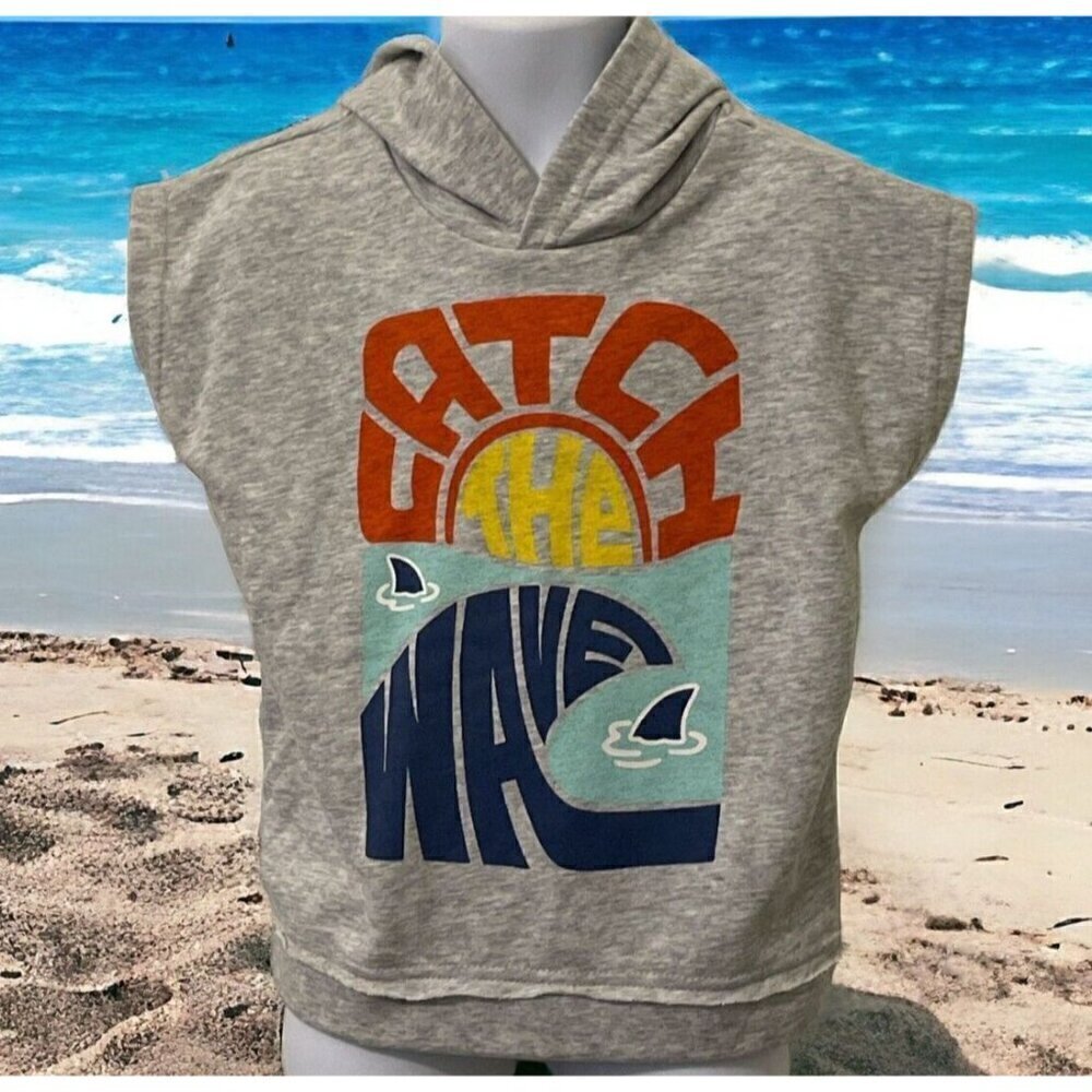Garanimals Boys Hoodie Catch the Wave Graphic Shirt Size 4T Gray Sleeveless